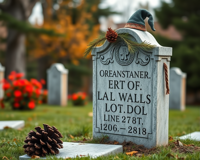 tombstone, pinecone, top hat